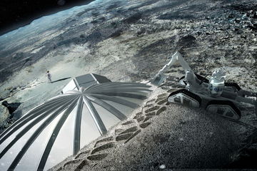 an image of a lunar building constructed out of materials already present on the moon