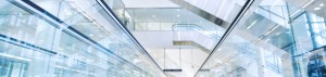 Image of glass walkway in glass fronted building