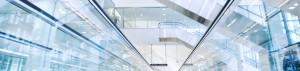 Image of glass walkway in glass fronted building