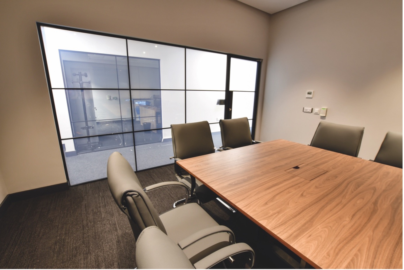 Meeting room with clear glass window