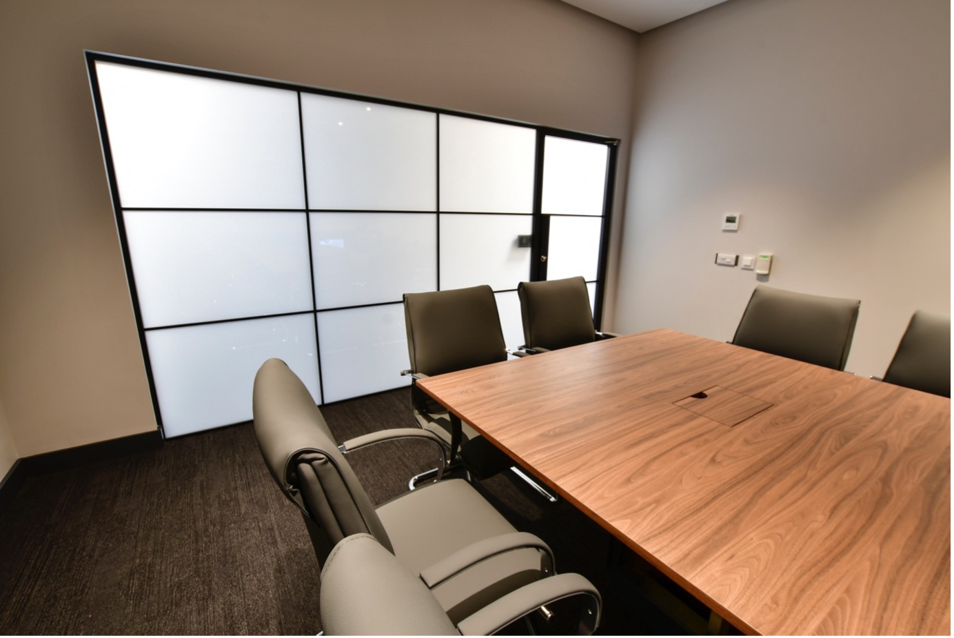 meeting room with opaque glass screen
