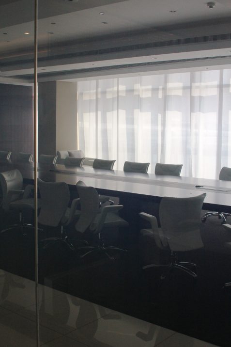 An image of switchable glass at Etihad's HQ in Abu Dhabi