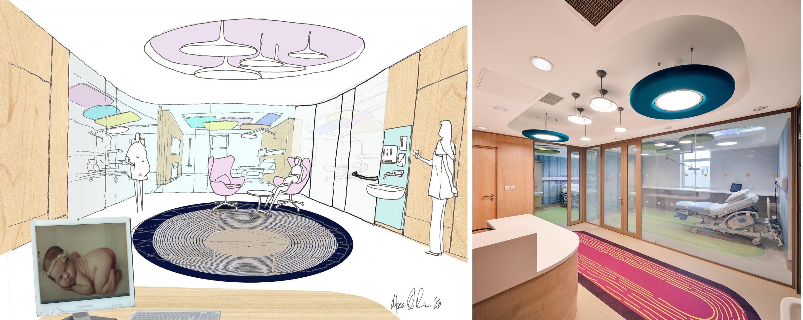 detailed sketch of partition privacy smart glass in hospital setting